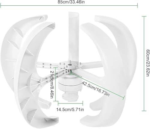 400W 600W 800W 1000W 1200W Vertical Wind Turbine Generator Kit - 5 Blades Wind Solar Hybrid System with Controller for Home Use, 24V-600W Windmill Motor