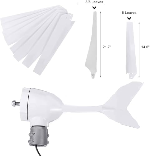 Portable Small Wind Turbine Generator Kit, 600W-1000W 12V/24V/48V with MPPT Controller, Ideal for Garden Lighting, Eco-Friendly Renewable Energy (White, 8 Blades)