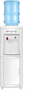 COSTWAY Water Cooler Dispenser for 3-5 Gallon Bottle, Top Loading Hot and Cold Water Dispenser with Storage Cabinet, Child Lock, Water Cooler with Compression Refrigeration Technology, White