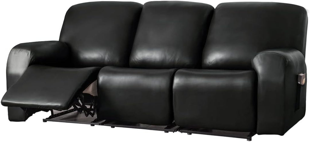 vctops 8 Pieces Waterproof Faux PU Leather Recliner Sofa Covers Stretch Soft 3 Seats Couch Cover Anti-Slip Sofa Slipcover Furniture Protector with Elastic Bottom for Kids Pet(Black,3 Seat)