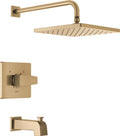 Delta Modern 14 Series Square Rain Bathtub and Shower Faucet Set, Rainfall Brushed Gold Shower Head and Handle Set, Valve Trim Kit, 10 Inch, Champagne Bronze T14468-CZ-PP (Valve Not Included)