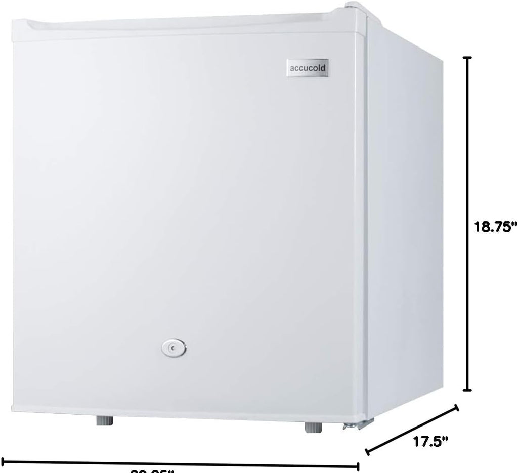 Summit Appliance FFAR23L Accucold 19' Wide Compact All-Refrigerator; Automatic Defrost; Factory-installed Lock; Internal Fan Cooling; 1.7 cu.ft Capacity; LED Lighting; Adjustable Thermostat; White