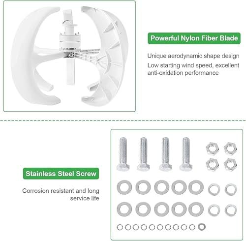 400W 600W 800W 1000W 1200W Vertical Wind Turbine Generator Kit - 5 Blades Wind Solar Hybrid System with Controller for Home Use, 24V-600W Windmill Motor