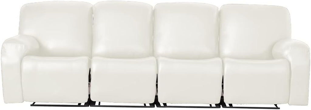 vctops 10 Pieces Waterproof Faux PU Leather Recliner Sofa Covers Stretch Soft 4 Seats RV Couch Cover Anti-Slip Sofa Slipcover Furniture Protector with Elastic Bottom for Kids Pet(White,4 Seat)