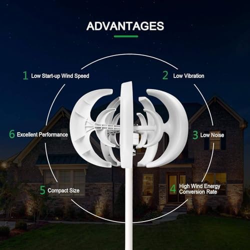 Wind Turbine Home Use Horizontal Generator Kits Blades with Controller400W 600W 800W 1000W 1200W No Noise Vertical Wind Turbine Generator, 12V 24V Portable Vertical Wind Power Turbine Genera