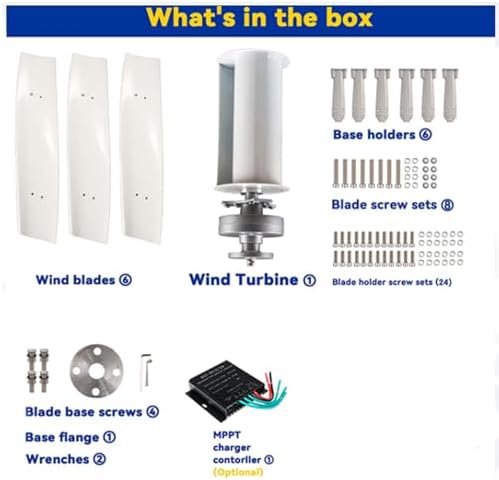 1000W Wind Turbine Generator Kit - Portable 3-Blade Wind Power System for 12V/24V/48V - Eco-Friendly Renewable Energy Solutions & Charge Controller for Outdoor Lighting