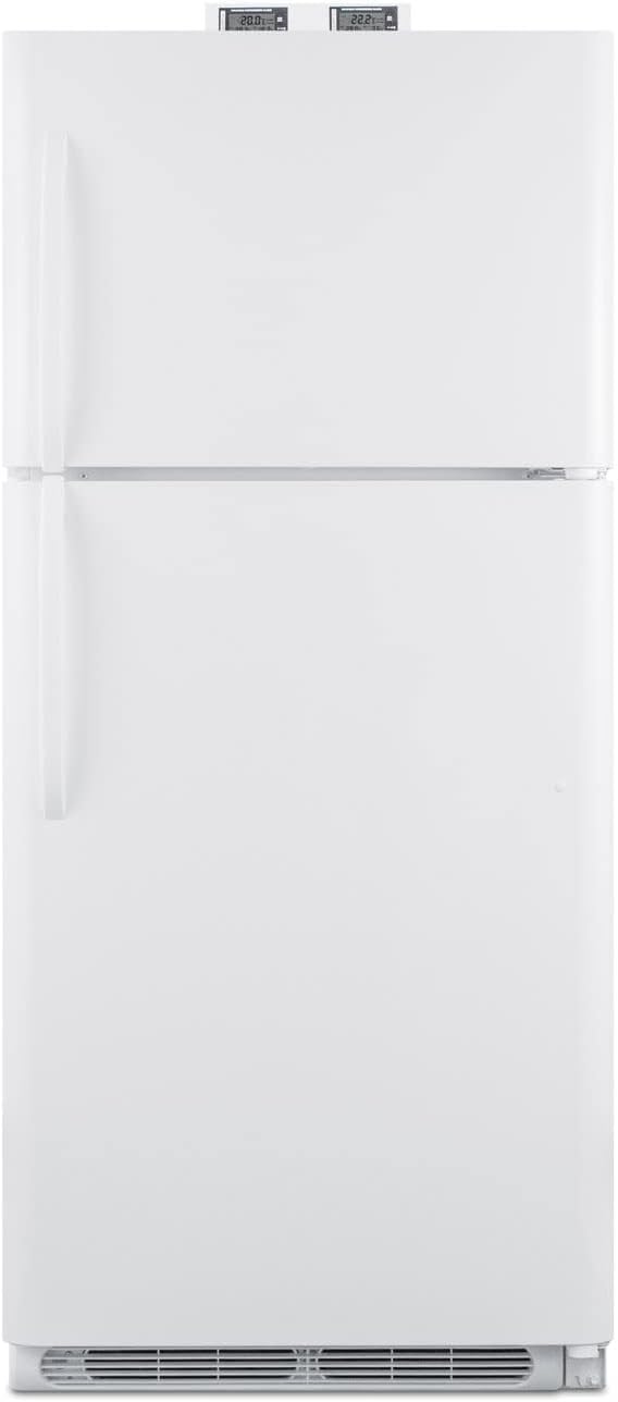Summit Appliance BKRF21W 30' Wide 21 Cu.Ft. Break Room Refrigerator-Freezer in White with NIST Calibrated Alarm/Thermometers, Interior Light, Adjustable Shelves, Adjustable Thermostat