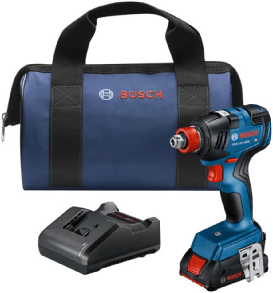 Bosch 18V GDX18V Two-In-One 1/4 Inch and 1/2 Inch Bit Socket Impact Driver Wrench Kit with Standard Power Battery and Focused LED Light (Renewed)