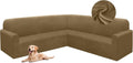 HDCAXKJ Corner Sectional Couch Covers Velvet Stretch L Shape Sofa Cover Soft Thick Sectional Slipcovers Set U Shaped Living Room Non Slip Magic Furniture Protector for Pet Dogs (Brown Khaki, X-Large)