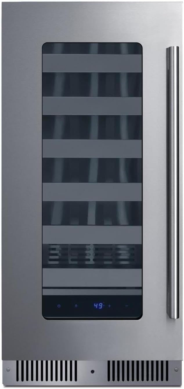 Summit 15 Inch Wine Cellar Shallow Depth Wine Refrigerator, Dimmable LED Light, Lock, Commercial or Residencial Use- SDHW1532LHD (LHD, Stainless Steel)