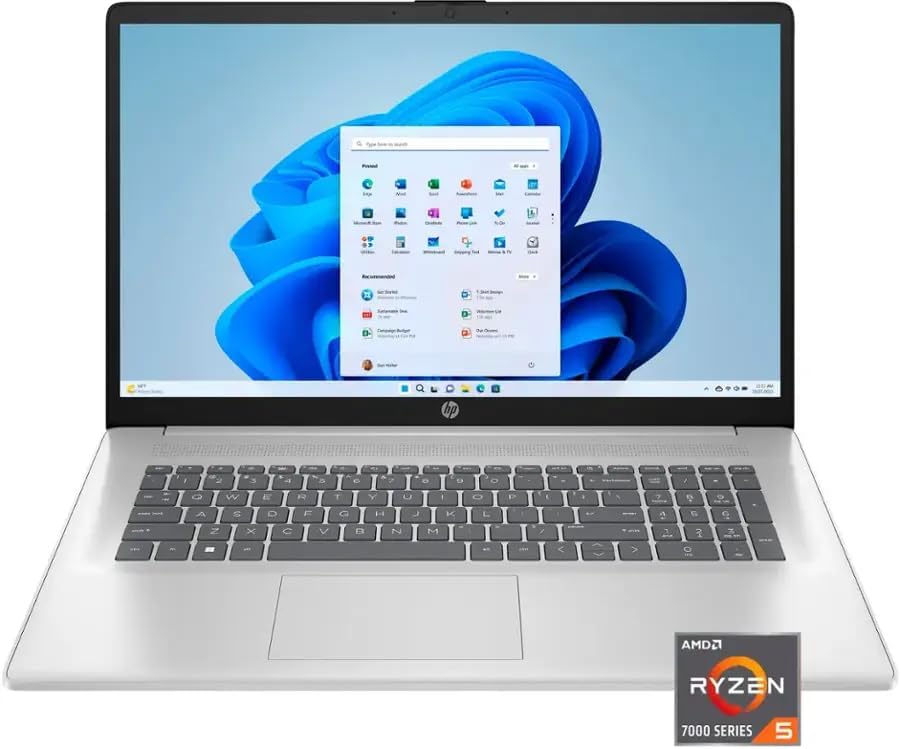 HP 17 Laptop, 17.3' FHD Display, 32GB RAM, 1TB SSD, AMD Ryzen 5 Processor(Beats i7-1165G7, Up to 4.3GHz), Webcam, Numeric Keypad, Long Battery Life, Windows 11 Pro,Silver