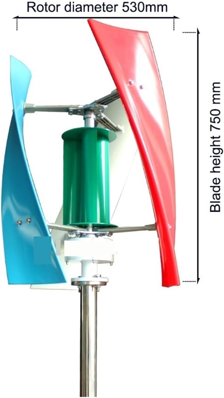 Wind Turbine Generator, Real Efficiency Energy Windmill 1000W 1500W 12v 24v Vertical Axis Wind Turbine Generator For Hybrid Solar Wind System for Marine, RV, Home(MPPT Controller,MULTICOLOR_12V)