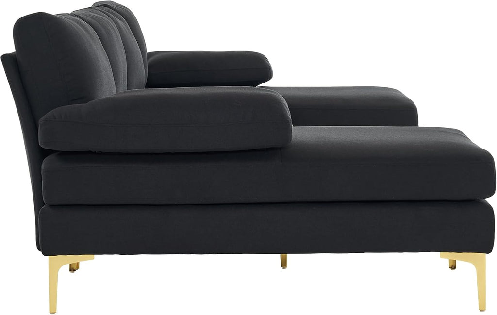 Karl home Convertible Sectional Sofa 110' U-Shape Sofa Couch 4-Seat Couch with Chaise Fabric Upholstered for Living Room, Apartment, Office, Black