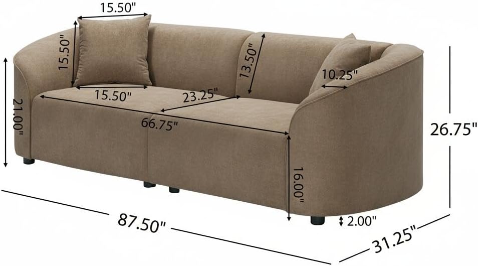 Christopher Knight Home Sabbo 87.50' Modern Sofa Couch, Wooden Home Sofa Living Room, Oversized Cloud Couch for Bedroom, Home Office, Brown