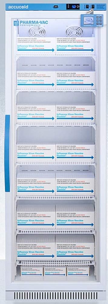 AccuCold ARG15PVDL2B 24 Upright Vaccine Refrigerator with 15 cu. ft. Capacity Plastic-Coated Wire Shelves Temperature Alarm and Factory-Installed Lock in White