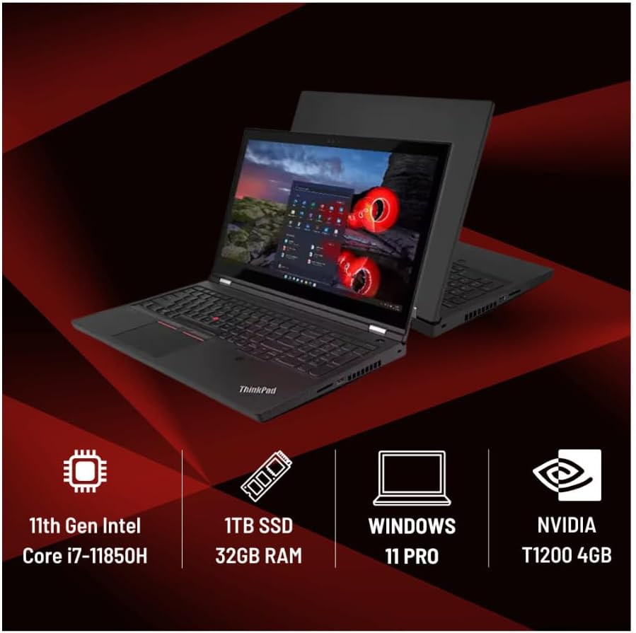 Lenovo ThinkPad P15 Gen 2 15.6-Inch Full HD Display Laptop Intel Core i7-11850 32GB RAM 1TB SSD Nvidia T1200 4GB Win 11 Pro (Renewed)