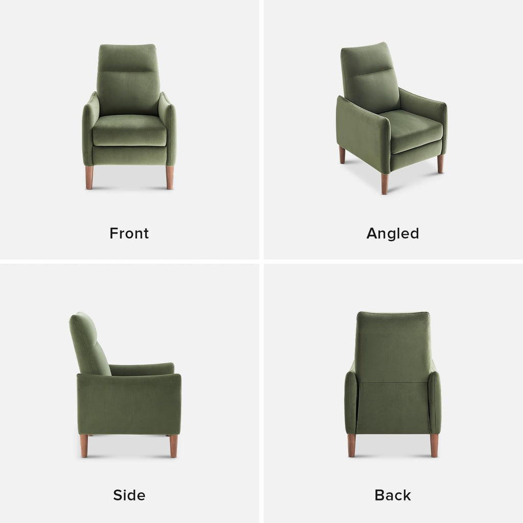 mopio Arthur Recliner Chair with 3 Positions, Accent Armchair, Mid Century Modern Reading Chair, High Back Padded Support Comfy Sleeper Armchair (Olive Green Velvet)