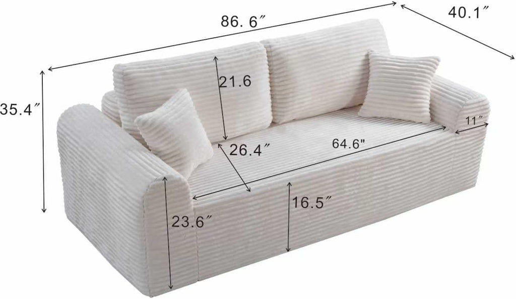 Modern 3 Seater Cloud Loveseat Sofa Couch in a Box - 86.6'' High-Density Foam Boneless Love Seat Sofa with Deep Seating and Wider Rolled Armrest for Living Room | Breathable material, Anti-slip