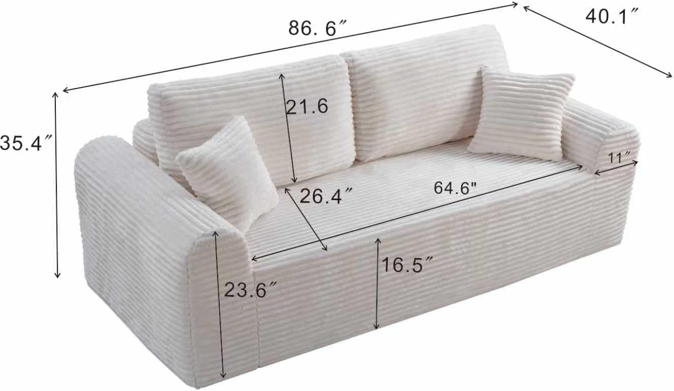Modern 3 Seater Cloud Loveseat Sofa Couch in a Box - 86.6'' High-Density Foam Boneless Love Seat Sofa with Deep Seating and Wider Rolled Armrest for Living Room | Breathable material, Anti-slip
