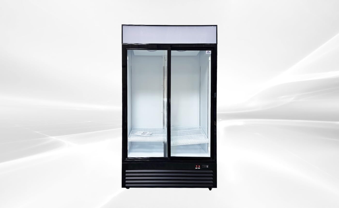 Commercial Refrigerator Glass 2-Door Sliding Door 44 inches width, capacity 34 cuft, Merchandiser Display Cooler Beverage Fridge Drink cooler NSF Certified, 110V, Restaurant Kitchen Cafe GSC-35