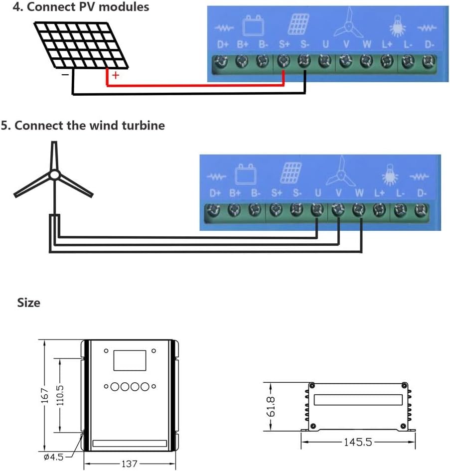 200W 300W 400W 500W 600W 800W 1KW Off Grid MPPT Wind Solar Hybrid Charge Controller 12V/24V/48V Wind Turbine Generator Solar Panel Home Street Light Controller ( Color : 600W 48V )
