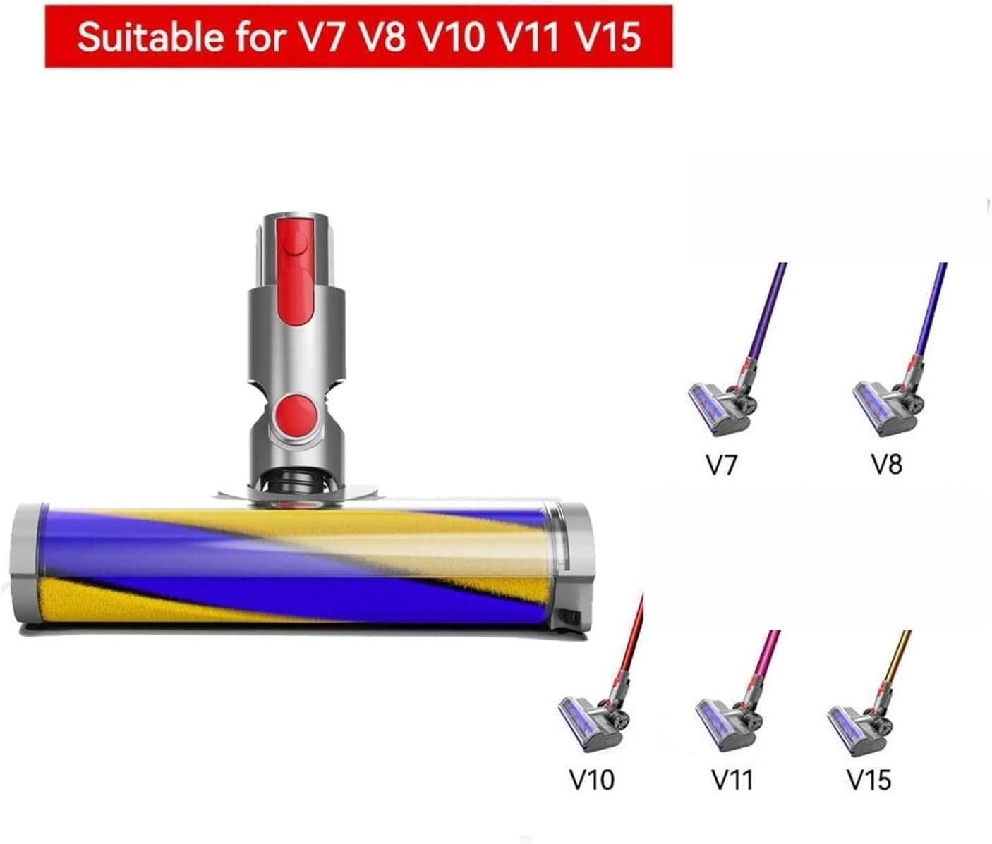 Vacuum Head，Compatible for Dyson，V15 V11 V10 V8 V7，Hardwood Floor Soft Roller Brush Dust Detect Replacement Green Light