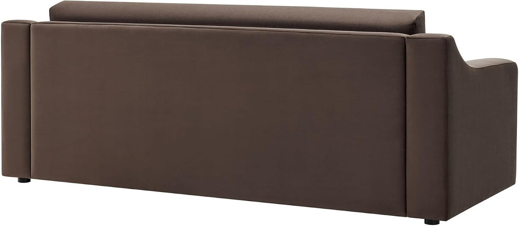 Modway Liora 87 Inch Stain-Resistant Performance Velvet Sofa in Chocolate Brown - 3 Seater Upholstered Sofa Couch for Living Room Seating - Comfy Deep Seat Sofa with Scoop Arms