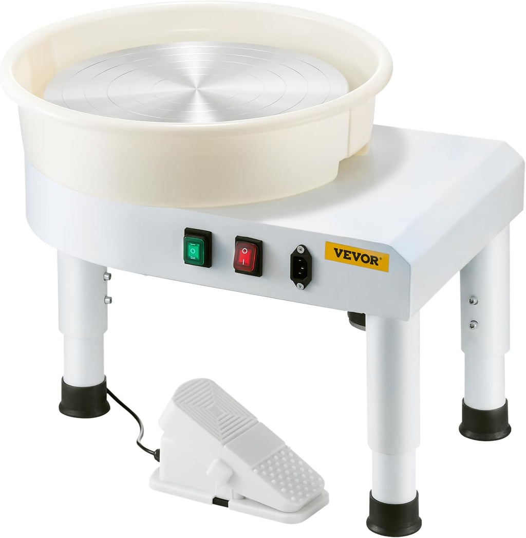 VEVOR 14in/35cm Pottery Wheel for Adults, 0-6in Lift-Table 450W Professional Pottery Kit with Foot Pedal Detachable Basin DIY Art Clay Potter's Wheel for Kids Adults Beginners at Home Pottery, White