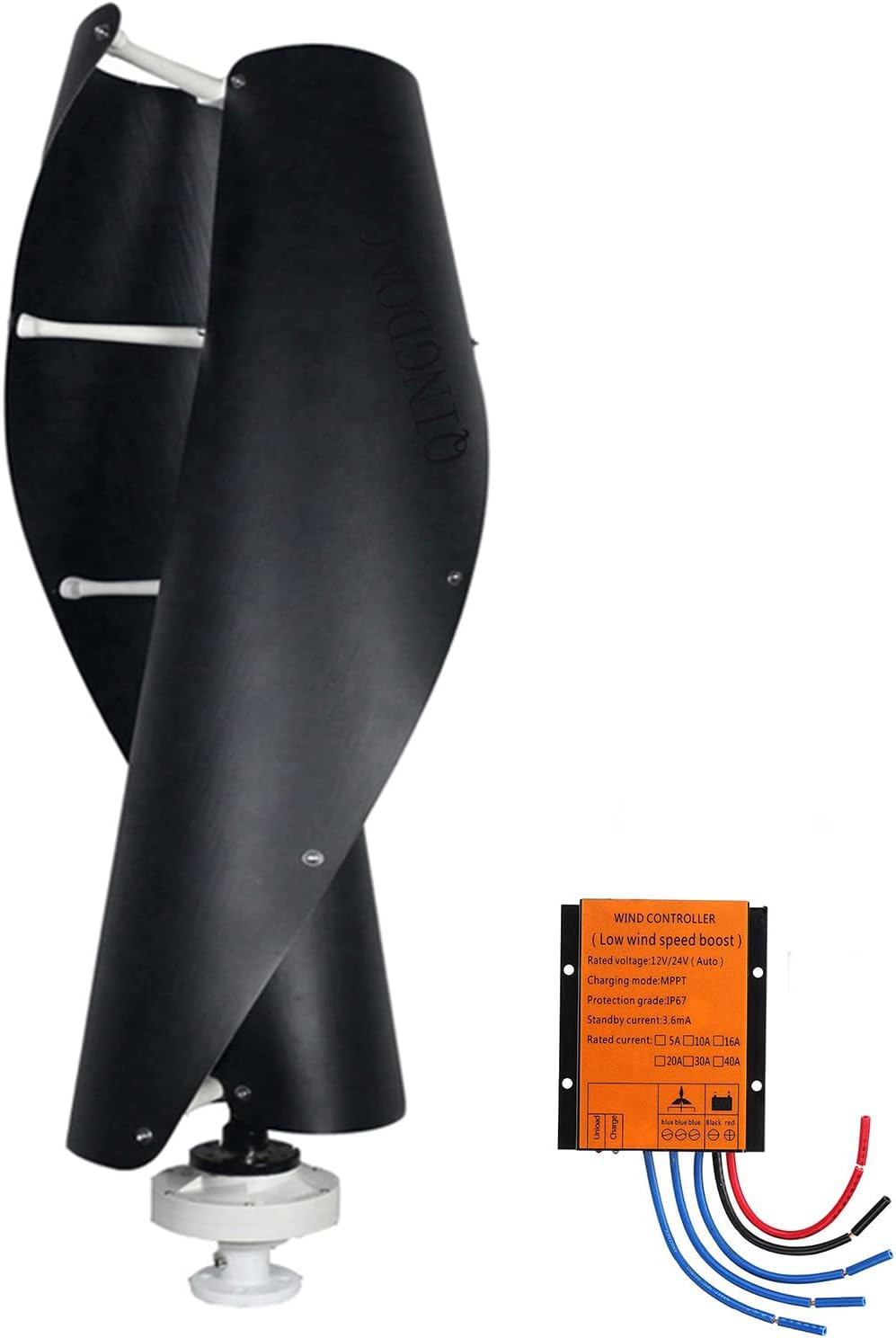 WANGYONGQI New Black Wind Turbine Generator, 1000W 12V 24V 48V Spiral Vertical Wind Turbine Magnetic Levitation Upright Wind Generator for Home Camping