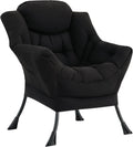 MBOOYOME Lazy Chair, Modern Soft Reading Chair Accent Contemporary Sofa Chair with Armrests and a Side Pocket for Living Room, Bedroom, Dorm & Office, Black