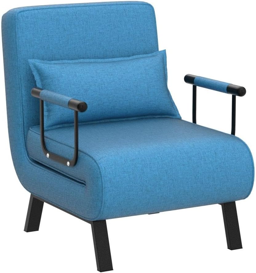 Giantex Convertible Sofa Bed, 4-in-1 Folding Sleeper Chair w/Pillow, Modern Recliner Guest Bed with 6 Positions Adjustable Backrest, Metal Legs, Linen Armchairs for Nursery Living Room Office (Blue)