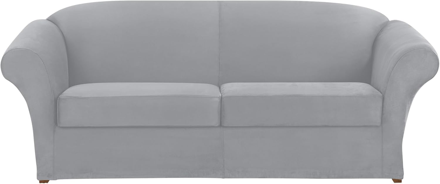 SureFit Ultimate Stretch Suede 3 Piece Box Sofa Slipcover in Light Gray