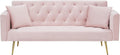 71' Modern Velvet Sofa Bed Futon, Convertible Sleeper Couch with Adjustable Backrest, Tufted Recliner Loveseat with Golden Chrome Legs & 2 Pillows for Small Spaces, Living Room, Apartment (Pink)
