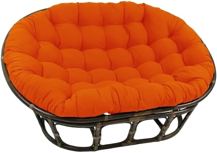 Maykoosh Rattan Double Papasan Chair with Twill Cushion - Bohemian Style Seating Tangerine Dream