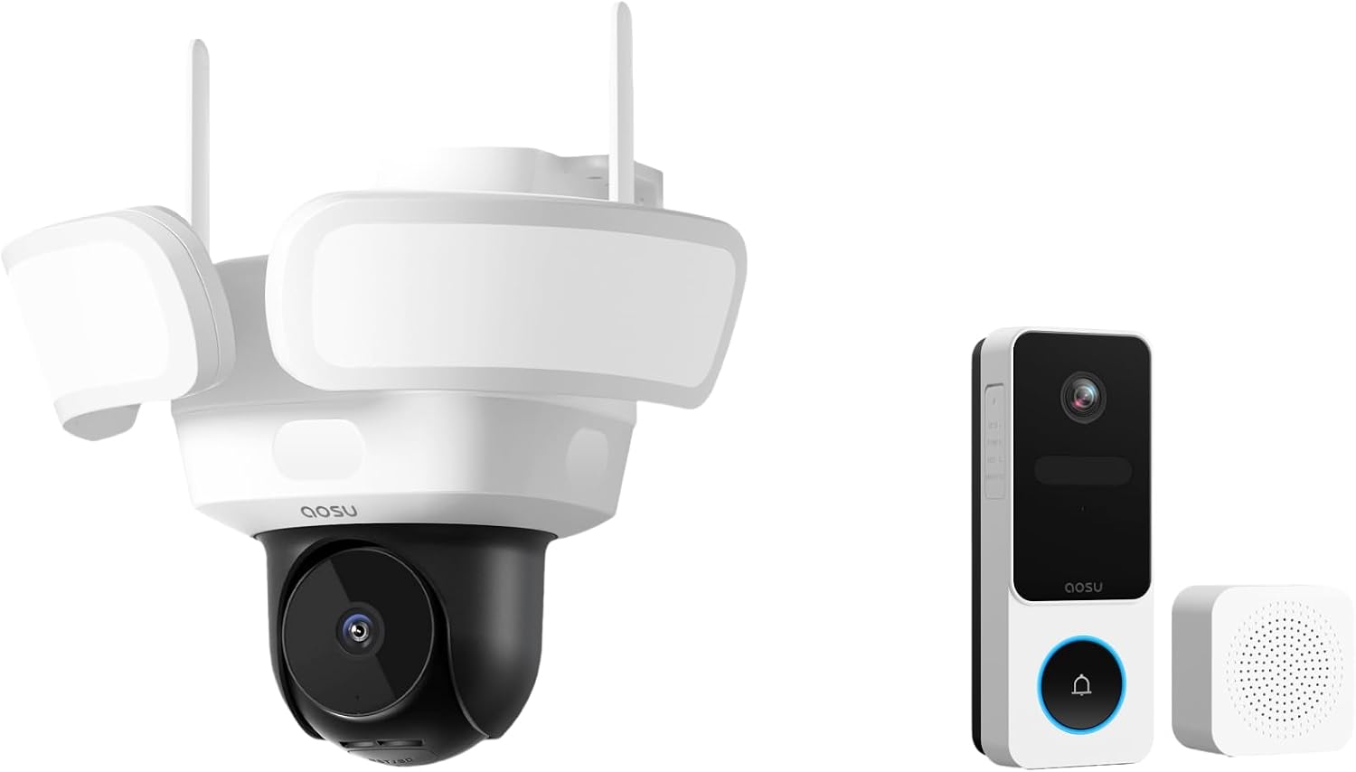 AOSU Floodlightcam Pro Wired + 2K New Doorbell Camera (3:4 Aspect Ratio) - No Monthly Fee