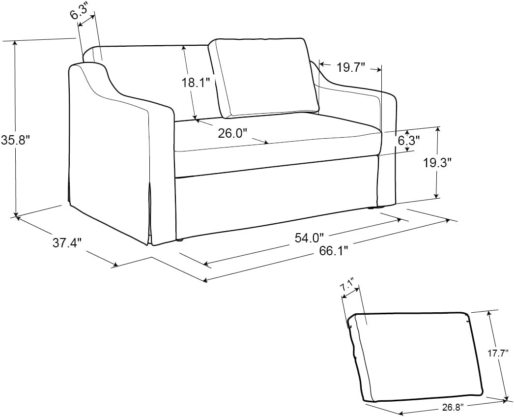 Serta Hawthorne 66.1' Slipcovered Convertible Sleeper Loveseat, Full Size, Dreamcoil Comfort, FingerGuard Pinch Point Protection, Polyester Tweed Fabric, Flax
