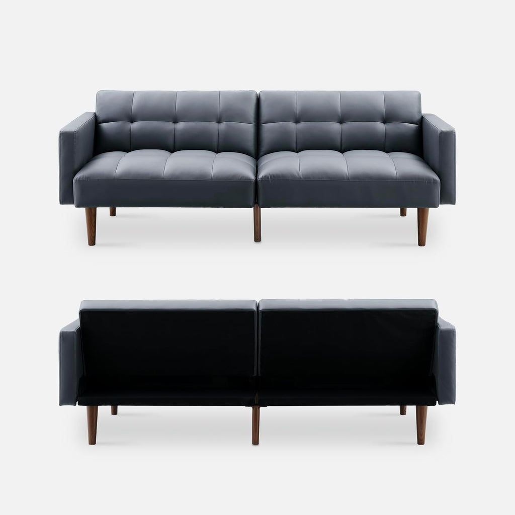 mopio Aaron 76.8' Couch, Small Futon Sofa Bed, Sleeper, Loveseat, Mid Century Modern Futon Couch, Sofa Cama, Couches for Living Room, Bedroom (Cloud Gray, Faux Leather)