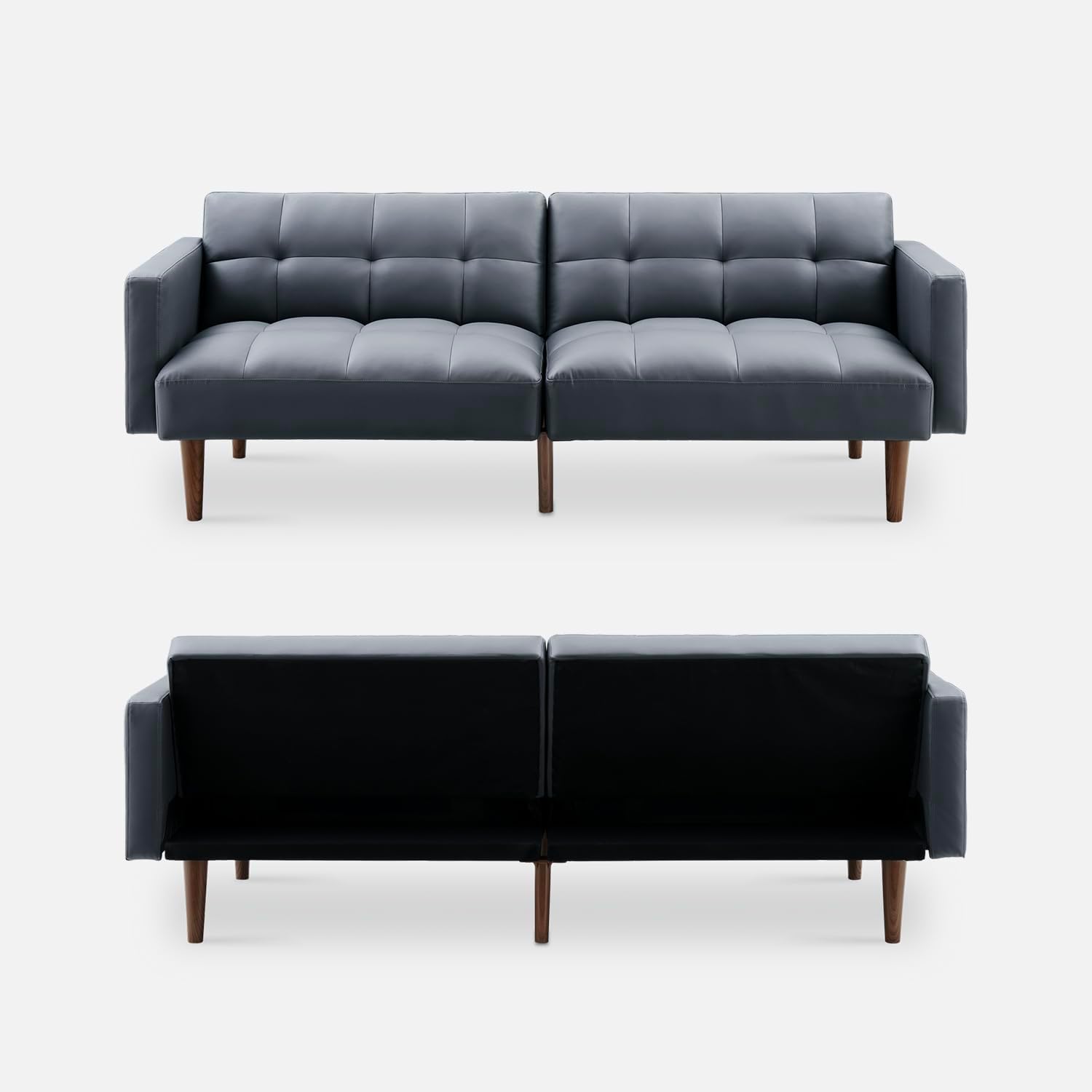 mopio Aaron 76.8' Couch, Small Futon Sofa Bed, Sleeper, Loveseat, Mid Century Modern Futon Couch, Sofa Cama, Couches for Living Room, Bedroom (Cloud Gray, Faux Leather)