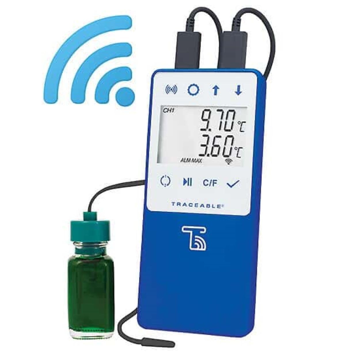 Traceable Wi-Fi Data Logging Refrigerator/Freezer Thermometer Compatible with TraceableLIVE Cloud Service; 1 Bottle and 1 Bullet Probe