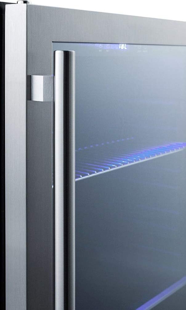 Summit Appliance SCR2466BCSS 24' Wide Built-In Beverage Cooler; 4.2 cu.ft. Capacity; Seamless Stainless Steel Trimmed Glass Door; Auto Defrost; Front Lock and Stainless Steel Cabinet
