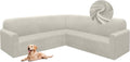 HDCAXKJ Corner Sectional Couch Covers Velvet Stretch L Shape Sofa Cover Soft Thick Sectional Slipcovers U Shaped Living Room Non Slip Magic Furniture Protector for Pet Dogs (Air Gray, Large)