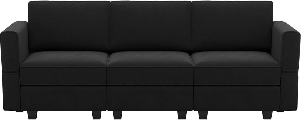 Belffin Modular Sofa Couch with Storage Seats Velvet 3 Seater Sofa for Living Room Black