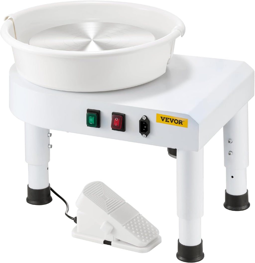 VEVOR Pottery Wheel for Adults, 11in/28cm Ceramic Wheel Forming Machine, 0-6in Adjustable Lift Leg 350W Professional Pottery Kit with Foot Pedal Detachable Basin for Work Art Craft DIY, White