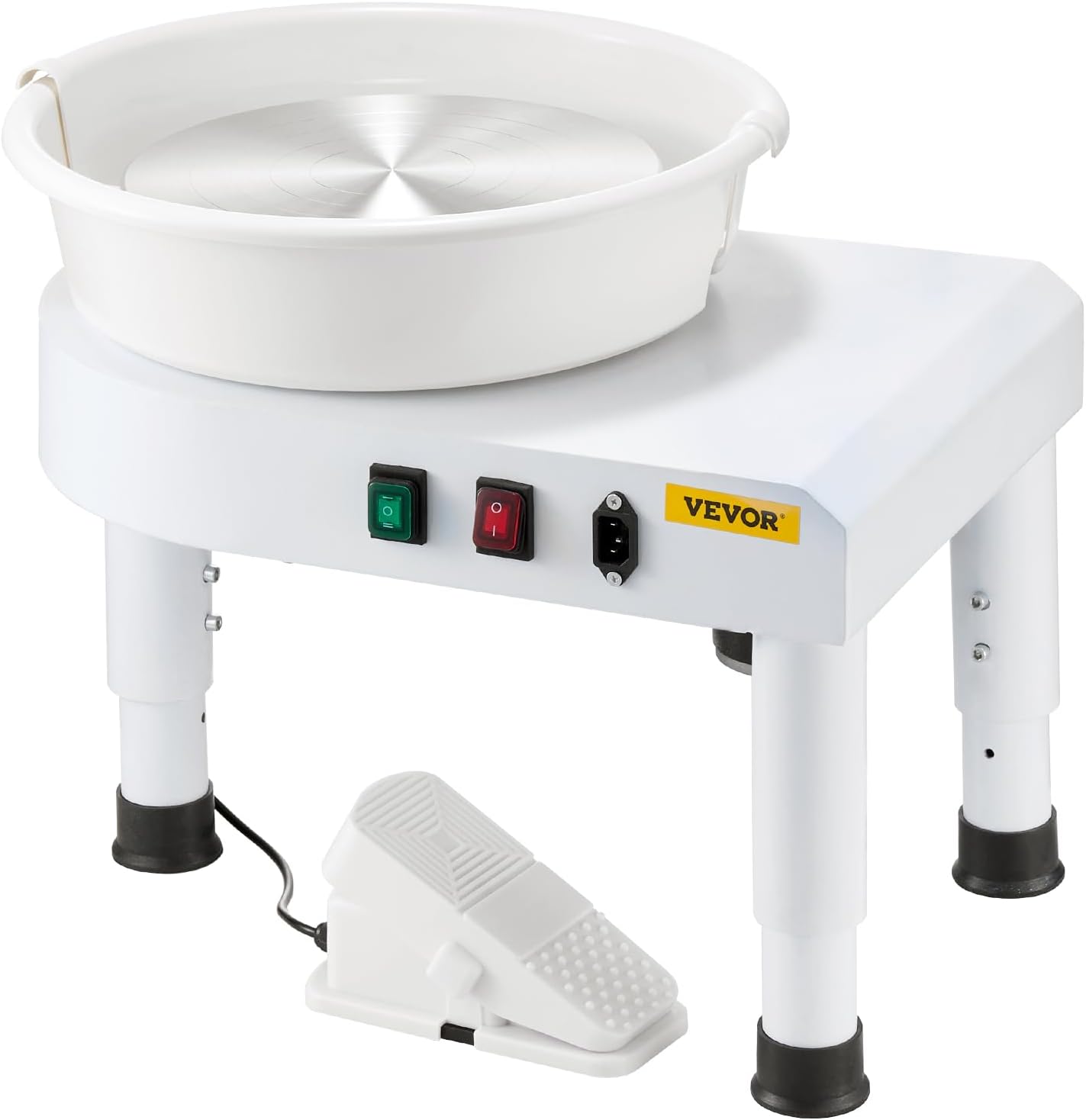 VEVOR Pottery Wheel for Adults, 11in/28cm Ceramic Wheel Forming Machine, 0-6in Adjustable Lift Leg 350W Professional Pottery Kit with Foot Pedal Detachable Basin for Work Art Craft DIY, White
