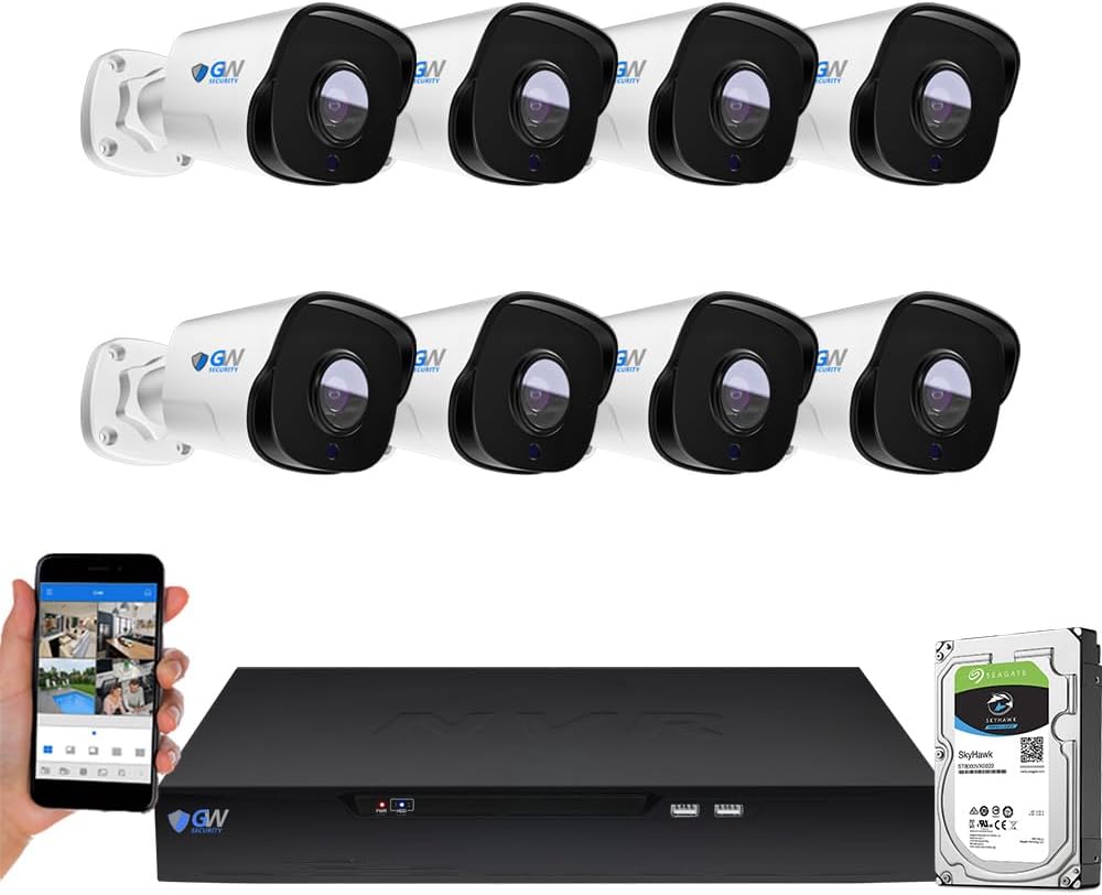 GW Security NDAA & TAA Complaint 16 Channel 4K Security Camera System with (4) Bullet and (4) Dome x 8MP PoE Color Night Vision Microphone Cameras, Smart AI Human/Vehicle Detection, Project Friendly