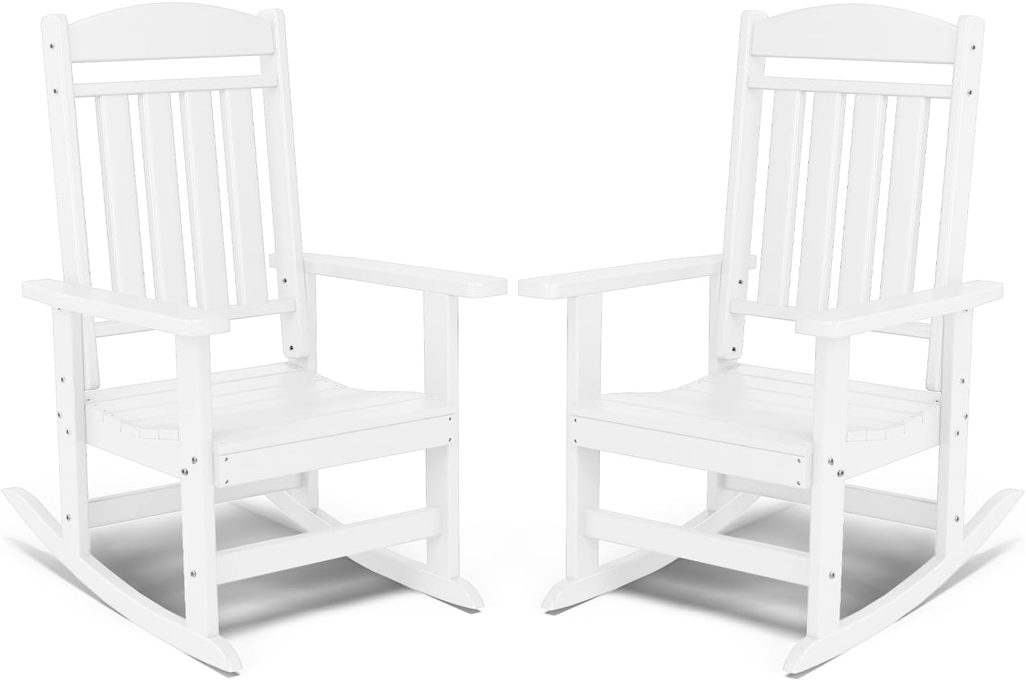 FOOWIN Patio Rocking Chairs Set of 2,HDPE High Back Porch Rocker,All Weather Resistant Poly Lumber Outdoor Porch Rocker, Rocking Chairs for Outdoor, Indoor, Patio, Deck, Garden White