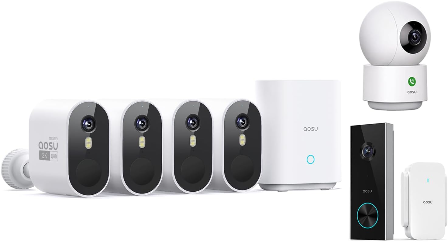2K WirelessCam Pro System 4-Cam-Kit + Doorbell Camera + Indoor Camera