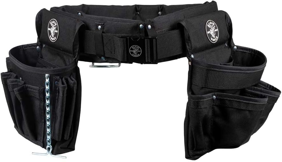 Klein Tools 5710L Electrician's Padded Tool Belt/Pouch Combo, 27 Pockets, 4-Piece, Large, Reinforced Bottom Pouches, Heavy Duty Nylon Webbing, Double Stitched