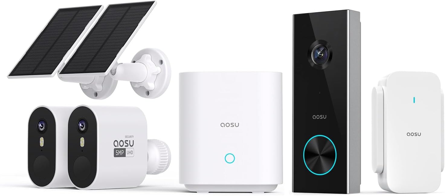 aosu 5MP SolarCam Max System 2-Cam-Kit + 2K Doorbell Camera