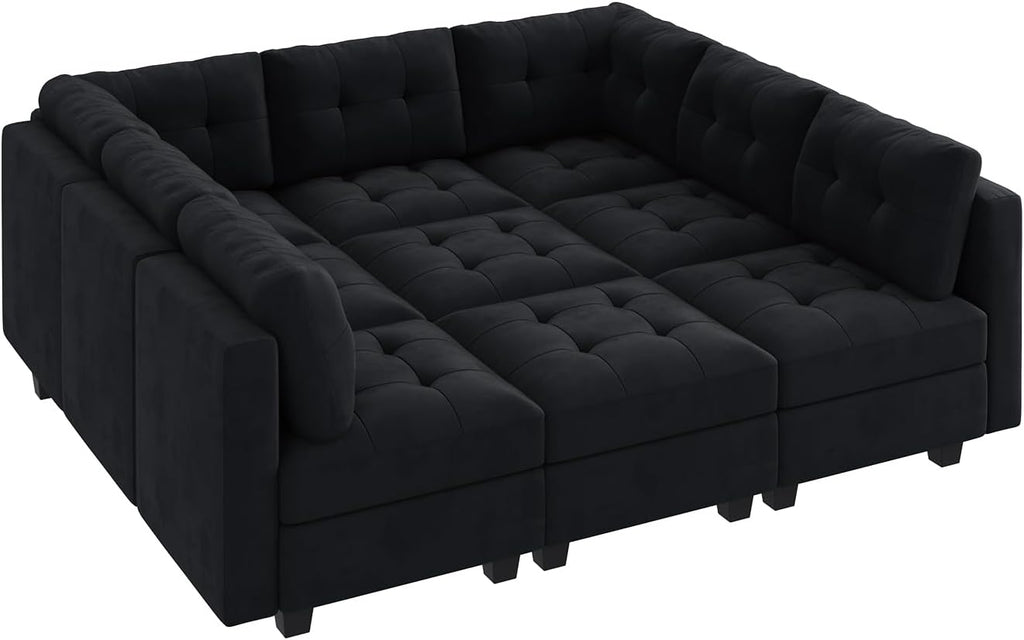 HONBAY Sectional Couch with Storage, Modular Sectional Sofa, Velvet Couches for Living Room, Black